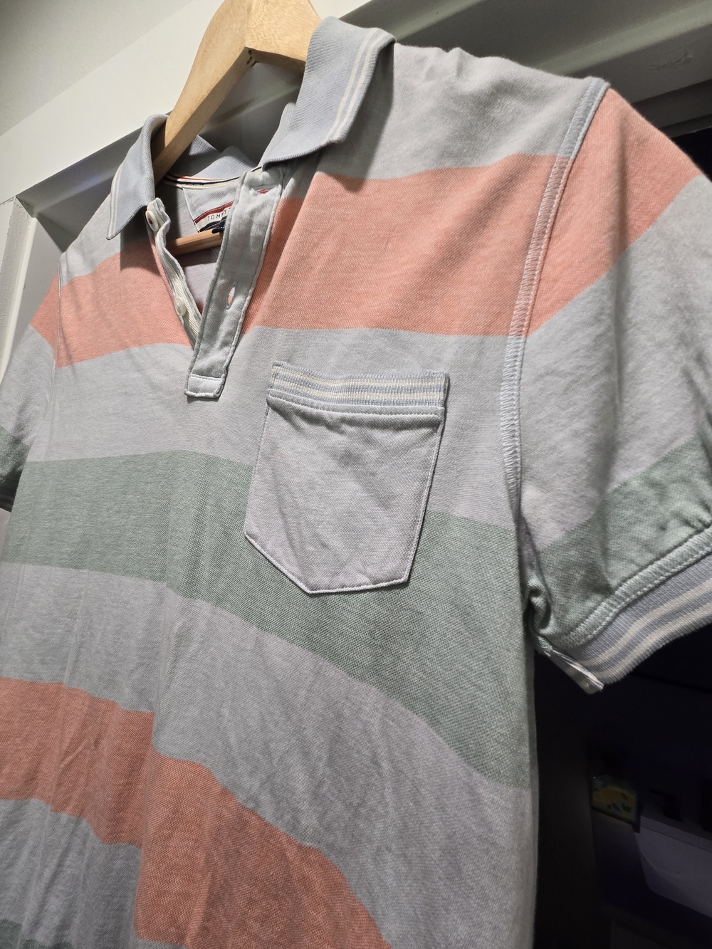 Tommy Hilfiger Pastel Stripe Polo Top Women’s Small Slim Fit Preppy Casual